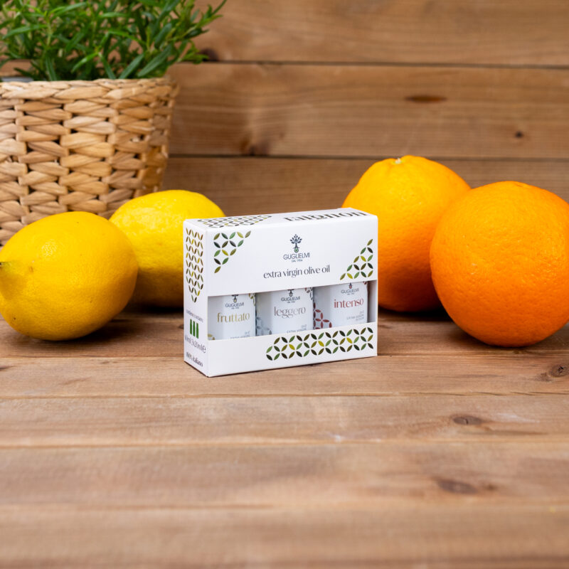 Zestaw oliw z oliwek extra vergine Leggero/Fruttato/Intenso 3x40 ml Guglielmi