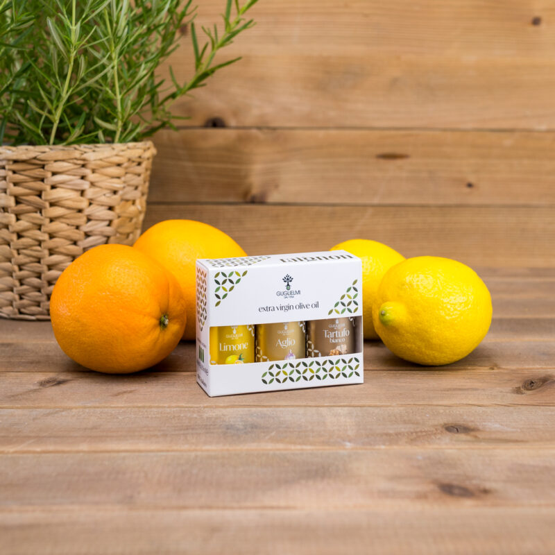 Zestaw oliw z oliwek extra vergine Czosnek/Cytryna/Biała trufla 3x40 ml Guglielmi