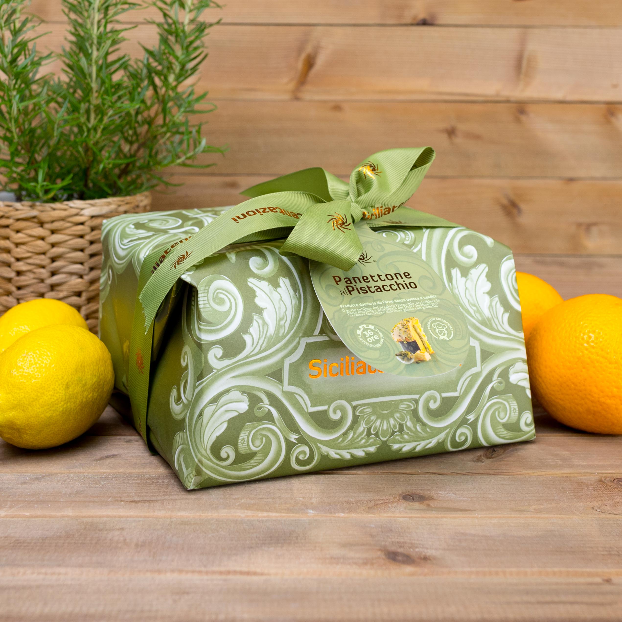 Ciasto Panettone z kremem pistacjowym i polewą pistacjową 1000g Siciliatentazioni